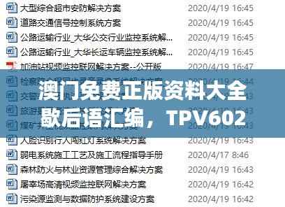 澳门免费正版资料大全歇后语汇编,TPV602.3安全策略解读