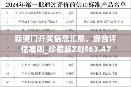 新奥门开奖信息汇总,综合评估准则_珍藏版ZEJ563.47