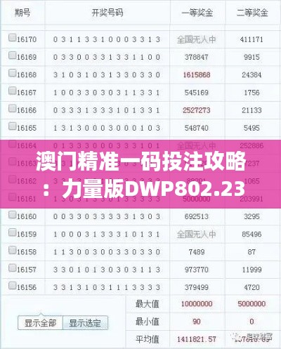 澳门精准一码投注攻略:力量版DWP802.23安全策略详解