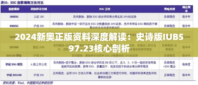 2024新奥正版资料深度解读:史诗版IUB597.23核心剖析