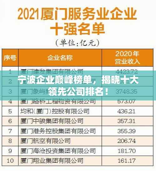 宁波企业巅峰榜单，揭晓十大领先公司排名！